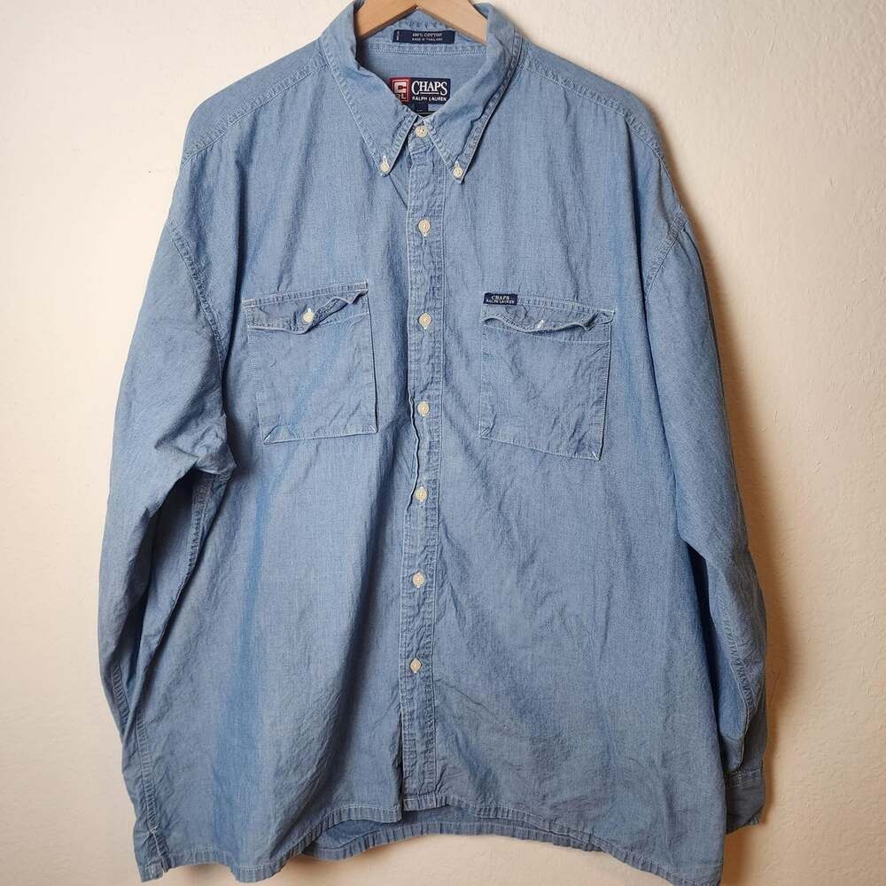 Vintage Chaps Ralph Lauren Shirt Men 2XL Blue Denim Long Sleeve Button Down
